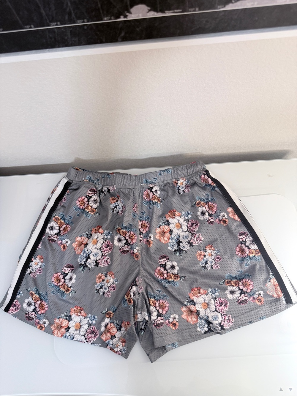 FP Movement by Free People Gray Floral Athletic Shorts with Side Stripe